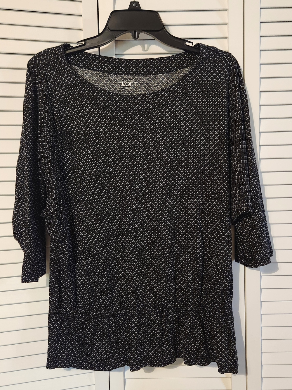 LOFT Black Micro-Geo Print Long Sleeve Scoop Neck Dress